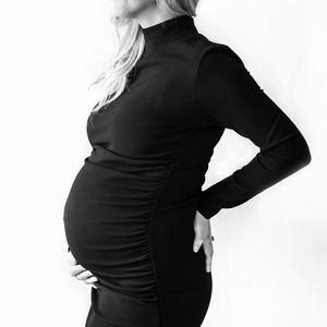 Black mock neck midi dress